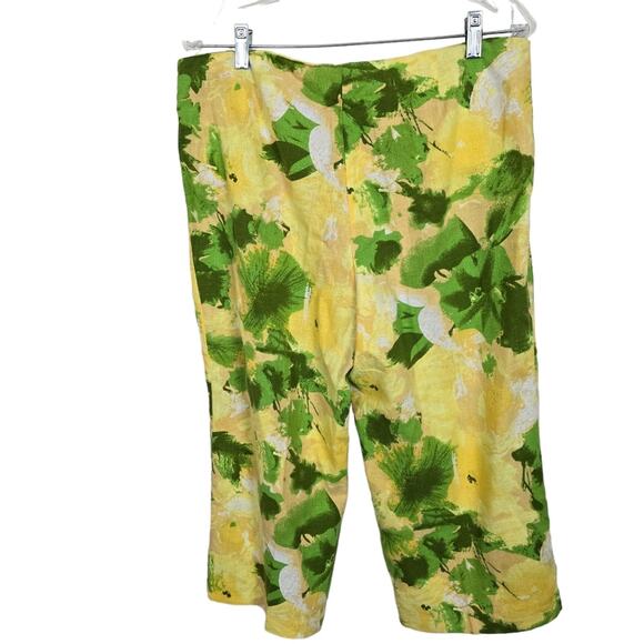 Cato Women's Yellow Green  Linen  Wide Leg Cropped Pedal Pushers Pants Front 14 - Picture 1 of 11